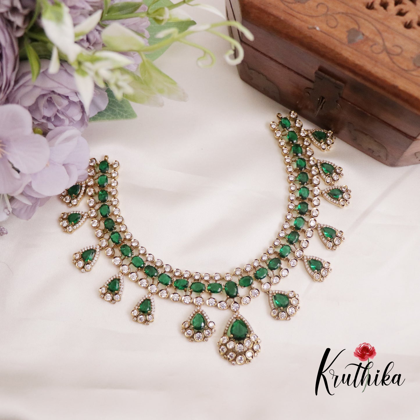 Gorgeous AD Victorian Necklace with Teardrop Pendant Drop NC2279 (Available in 4 Colors)