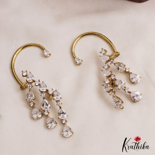 Trendy Teardrop Motifs moissanaite Victorian Earcuffs E1114 (Available In 2 Colors)