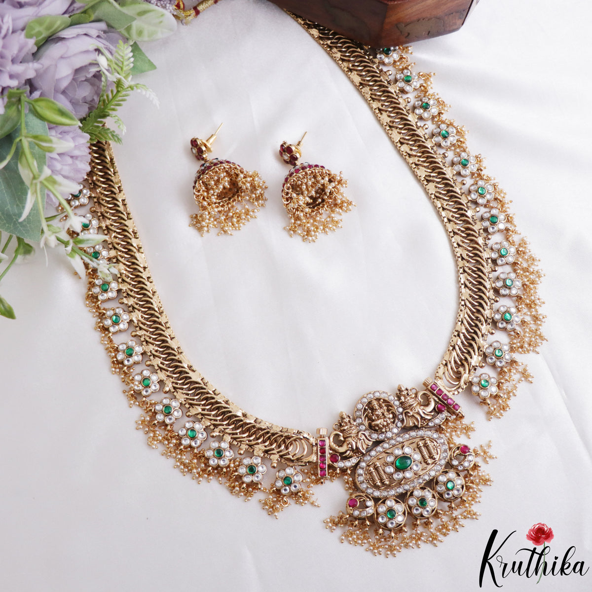 Grand Two-in-one Reversible Antique Nagas Lakshmi Motifs Jadau Haaram With Detachable Pendant LH2221