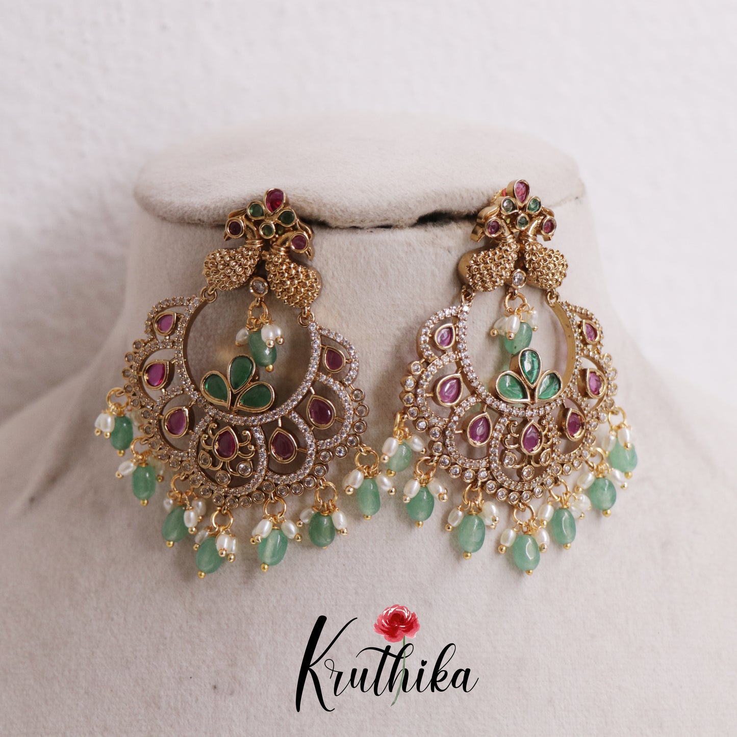 Stunning Kemp Peacock Teardrop With Pearl Drops Earrings E810