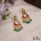 Pretty Peacock Motifs Chandbali Jadau Earrings With Green Bead Drops E1081