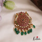 Beautiful Peacock Floral Motifs Jadau Pendant With Green Bead Drops PS278