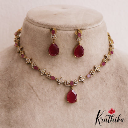 Sparkling Floral Teardrop Motifs AD Victorian Necklace NC2807 (Available In 3 Colors)