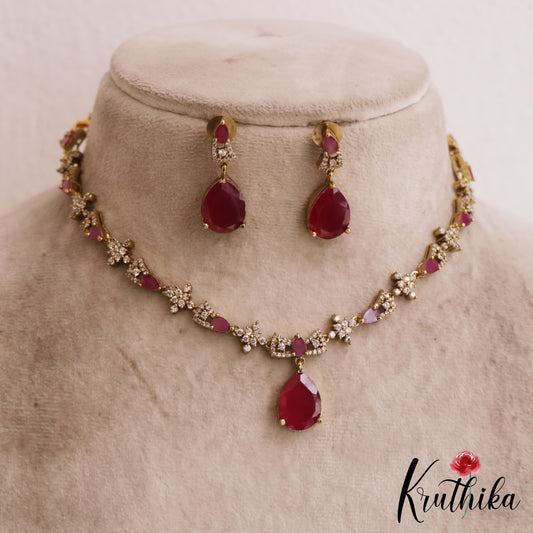 Sparkling Floral Teardrop Motifs AD Victorian Necklace NC2807 (Available In 3 Colors)