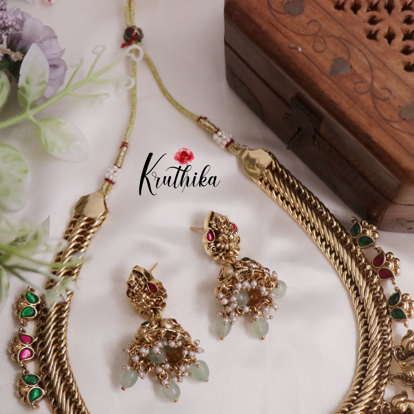 Royal Antique Jadau Lakshmi Pendant and Peacock Necklace NC2231 (Available in 3 Colours)