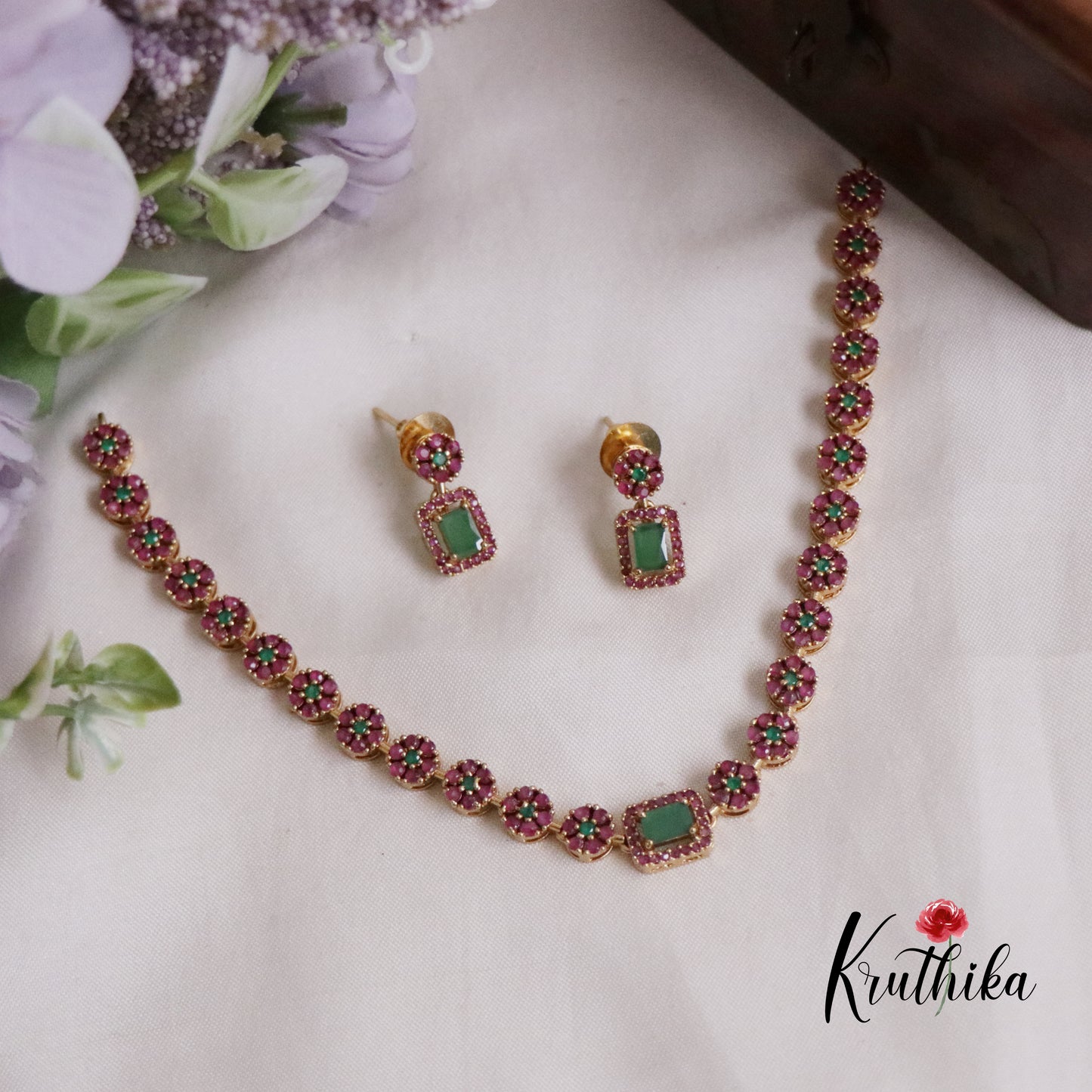 Simple CZ Sparking Victorian Necklace Sets NC2172 (Available in 3 Colours)