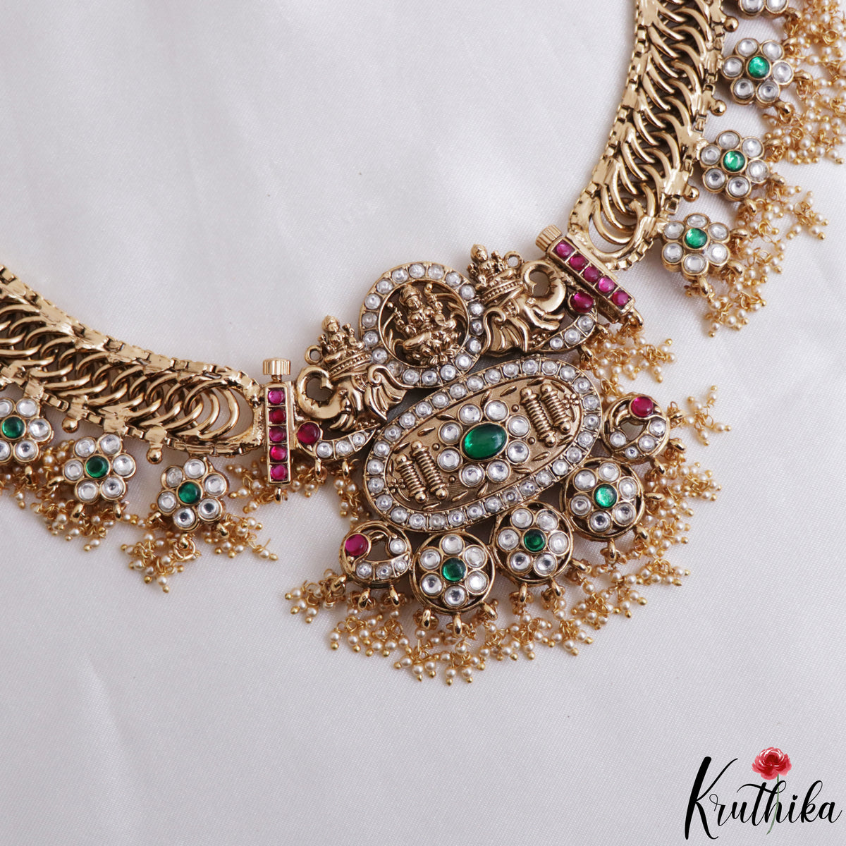Grand Two-in-one Reversible Antique Nagas Lakshmi Motifs Jadau Haaram With Detachable Pendant LH2221