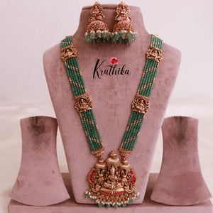 Premium green beads Temple Jadau Haaram LH1810
