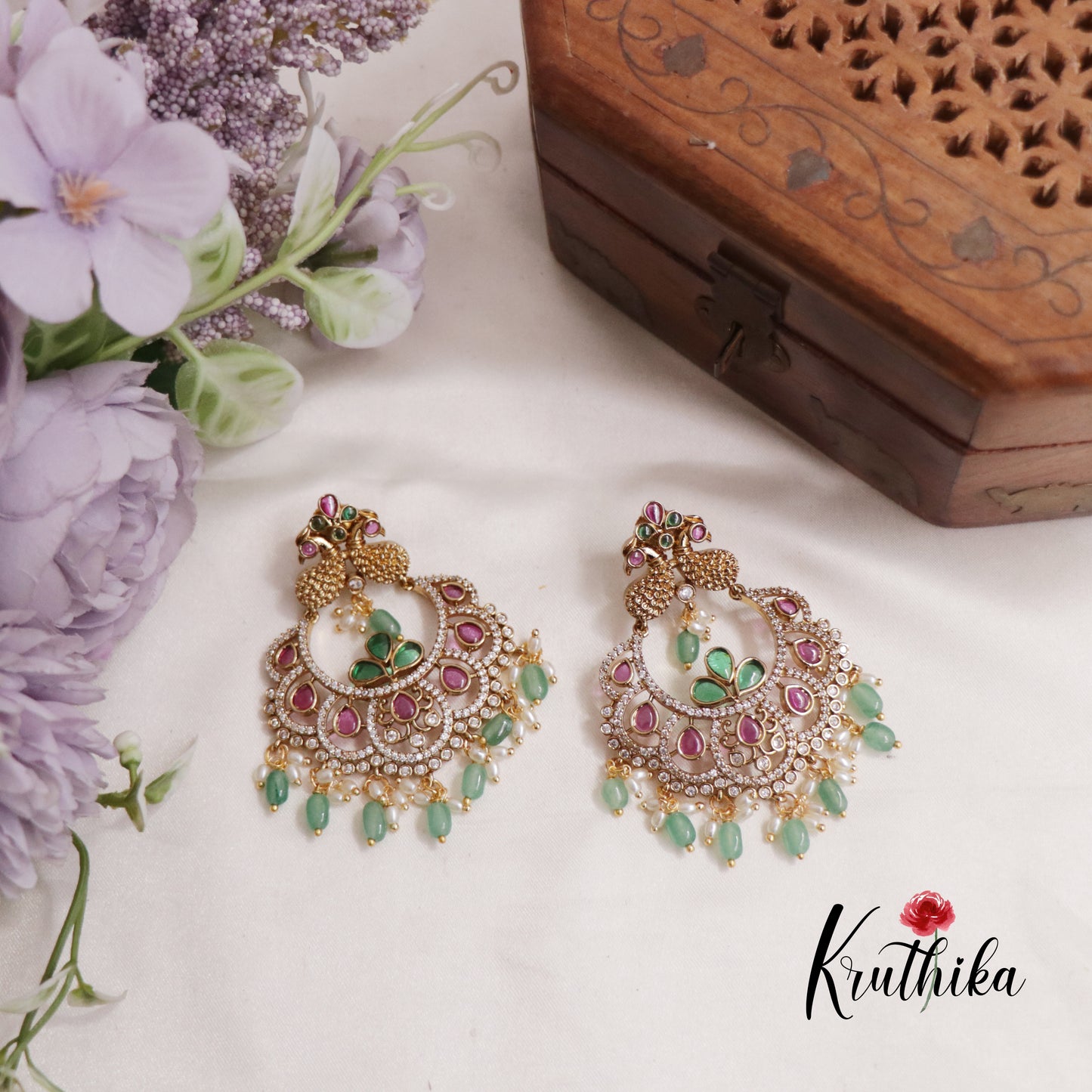 Stunning Kemp Peacock Teardrop With Pearl Drops Earrings E810