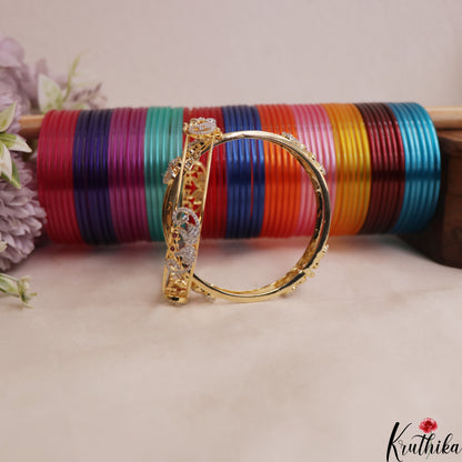 Beautiful Openable CZ Frame Bangle With 12 in 1 Interchangeable Color Bangles B536