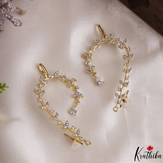 Sparkling Leaf Motifs Gold-Tone CZ Ear Cuff E1193