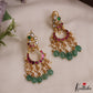 Pretty Peacock Motifs Chandbali Jadau Earrings With Green Bead Drops E1081