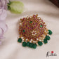 Traditional Peacock Floral Motifs Jadau Pendant With Green Bead Drops PS279