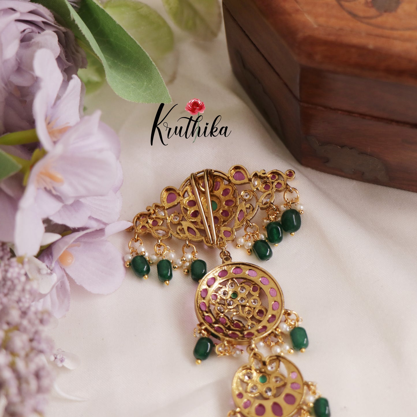 Beautiful Kemp Stones Jada Billa with Chand Balli and Jhumka J262