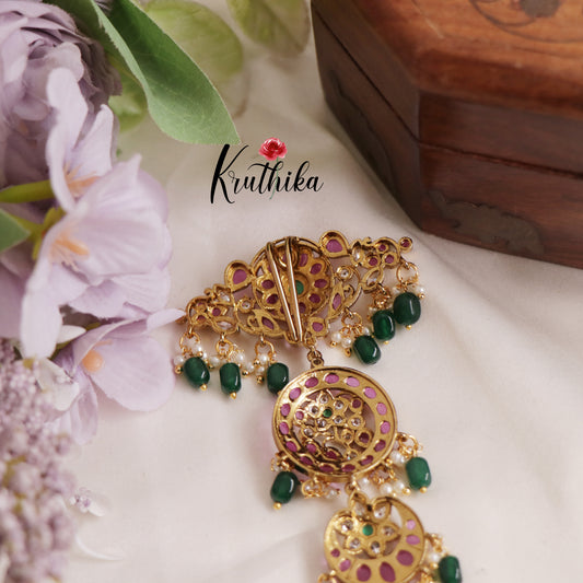 Beautiful Kemp Stones Jada Billa with Chand Balli and Jhumka J262