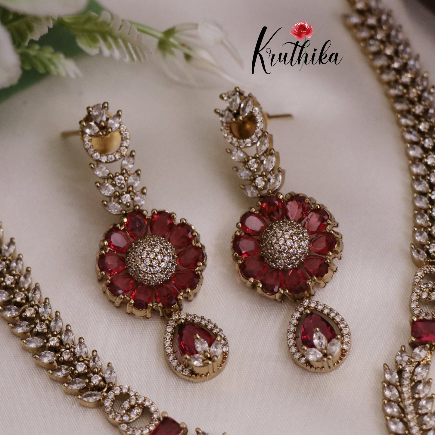 Beautiful AD Victorian Necklace with Floral Pendant Drop NC2333 (Available in 5 Colours)