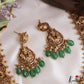 Premium Antique Nagas Lord Shiva Motifs Temple Necklace With Green Bead Drops NC3282