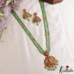 Elegant Antique Lakshmi Motifs Double Layered Green Beads Haaram LH2155