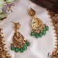 Premium Antique Nagas Lord Shiva Motifs Temple Necklace With Green Bead Drops NC3282