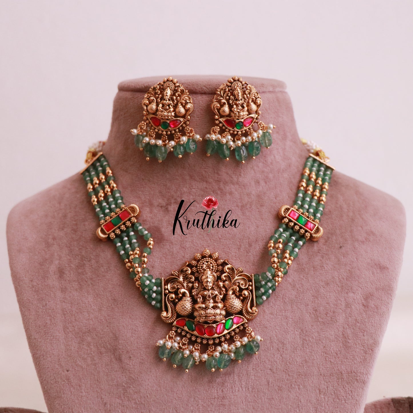 Gorgeous green beads Jadau Temple choker NC2018