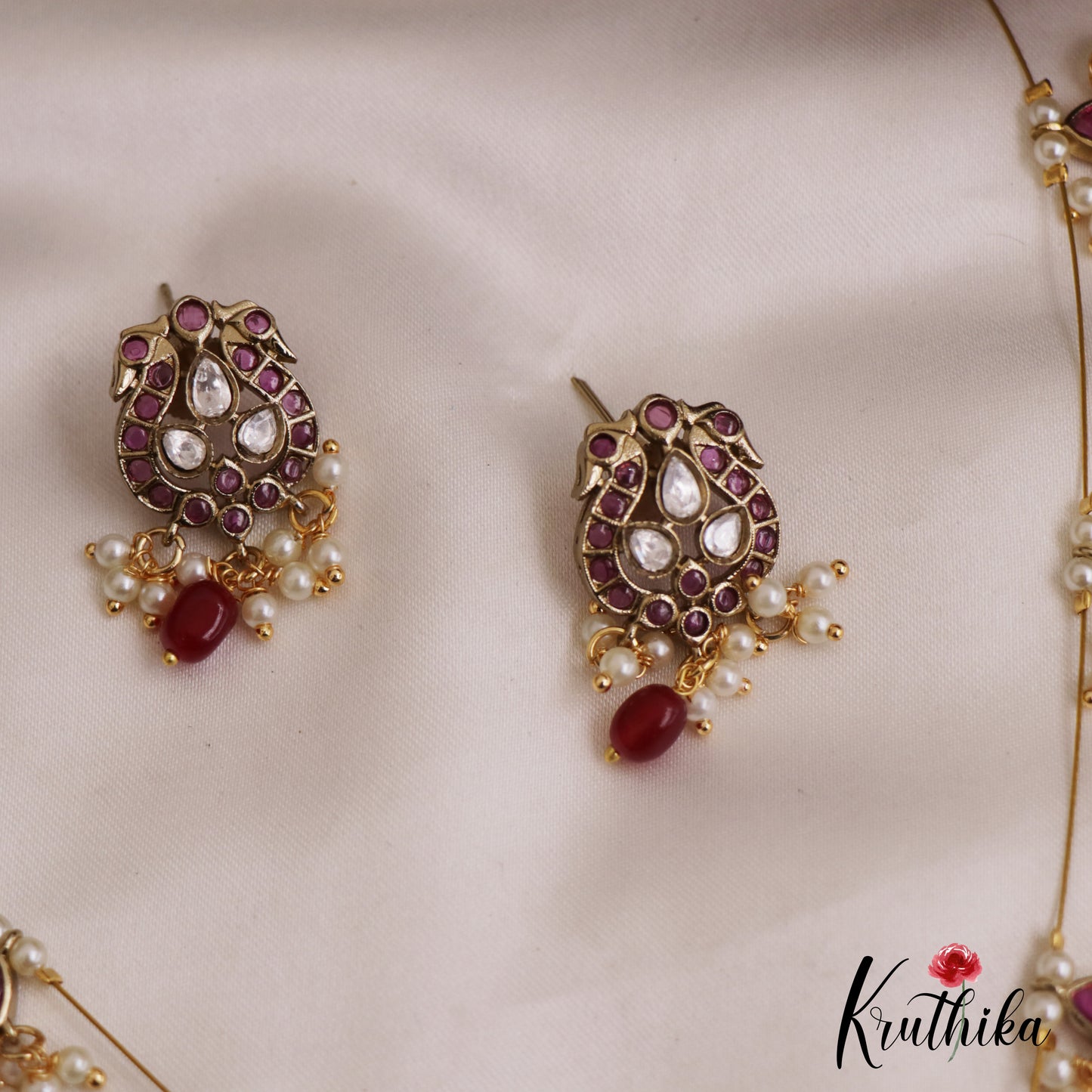 Trendy Kemp Peacock Motifs Invisible Chain With Beads Drops NC2701 (Available In 3 Colors)