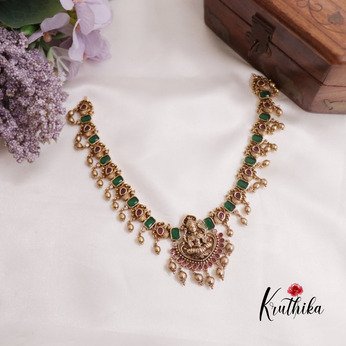 Classic Lakshmi Kemp Necklace With Golden Bead Drops NC2615