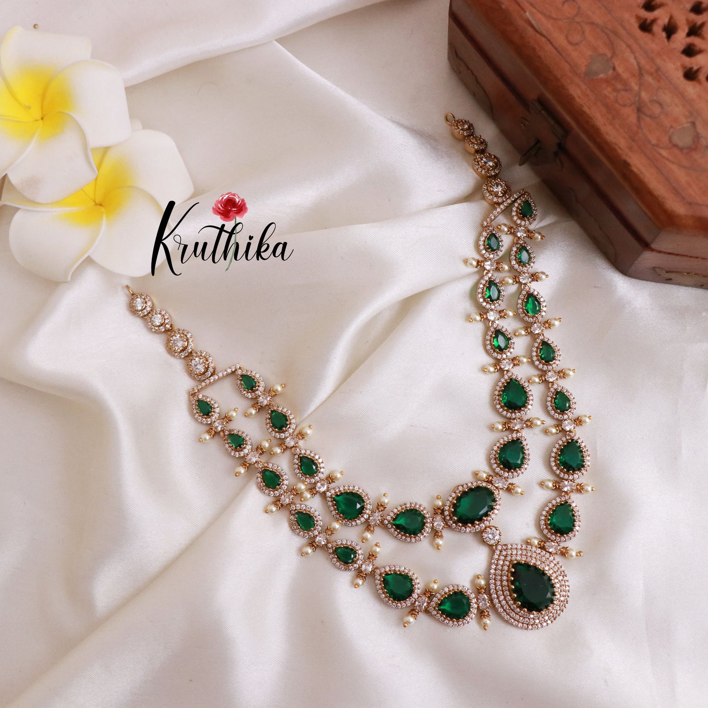 Beautiful Two Layer AD/Victorian Necklace-Green NC1247 (Available in Two Designs)
