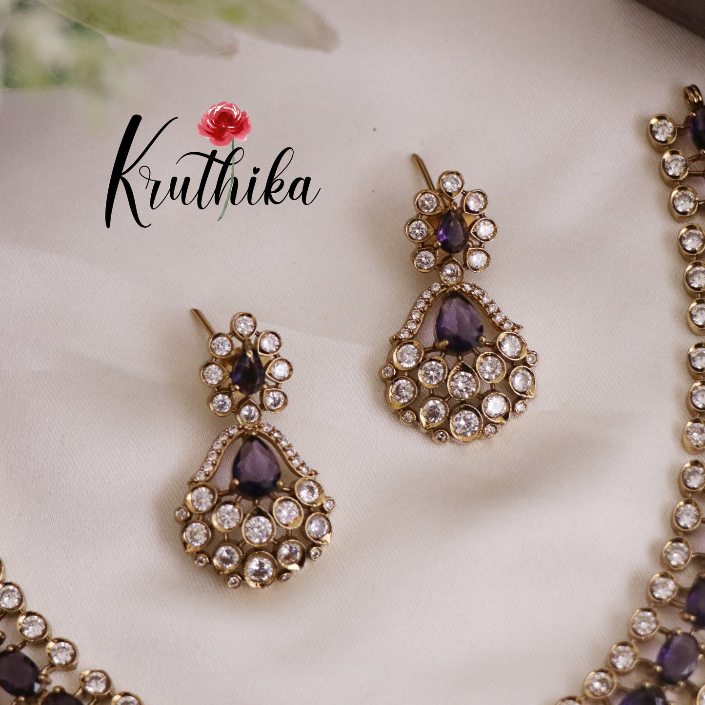 Gorgeous AD Victorian Necklace with Teardrop Pendant Drop NC2279 (Available in 4 Colors)