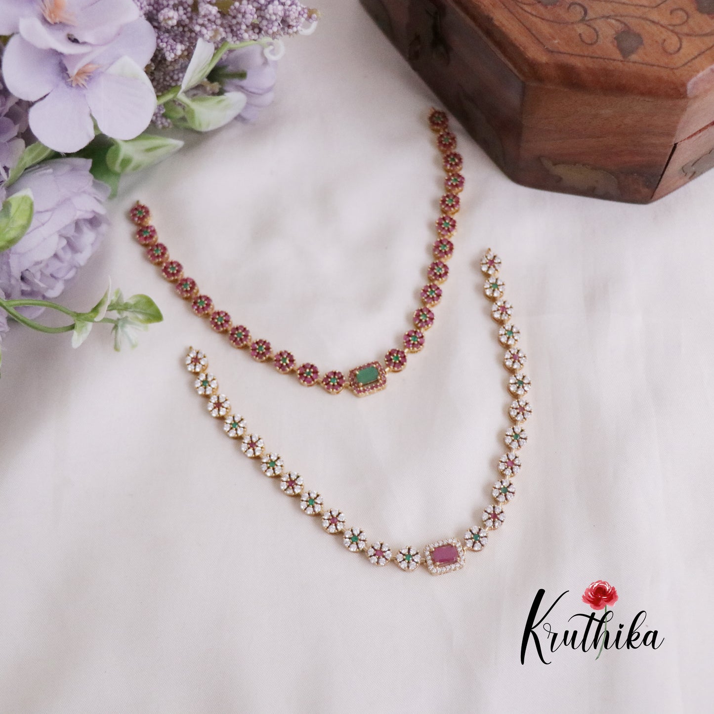 Simple CZ Sparking Victorian Necklace Sets NC2172 (Available in 3 Colours)