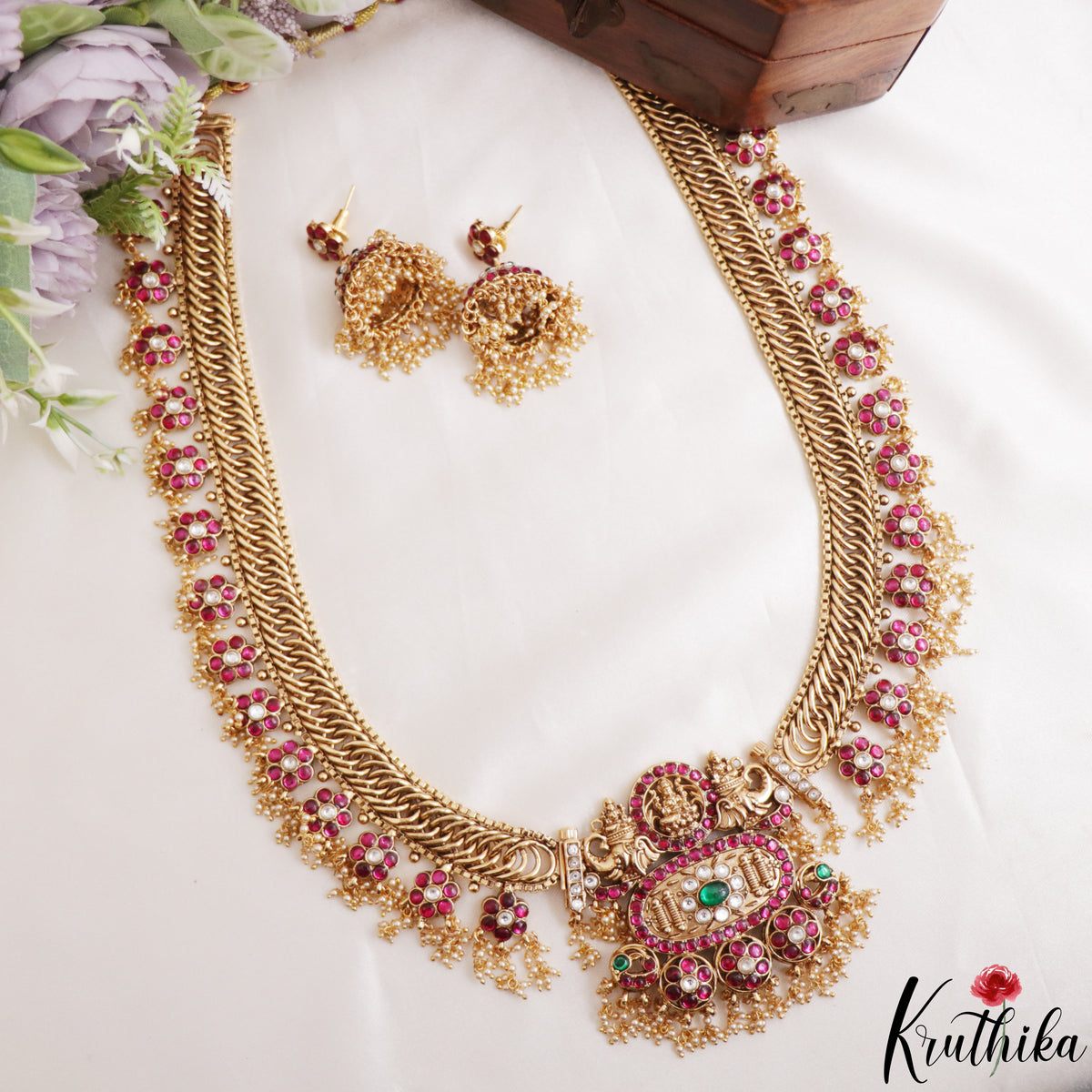 Grand Two-in-one Reversible Antique Nagas Lakshmi Motifs Jadau Haaram With Detachable Pendant LH2221