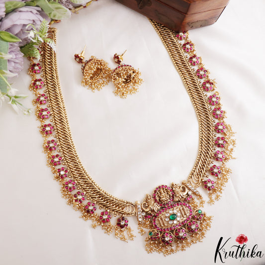 Grand Two-in-one Reversible Antique Nagas Lakshmi Motifs Jadau Haaram With Detachable Pendant LH2221