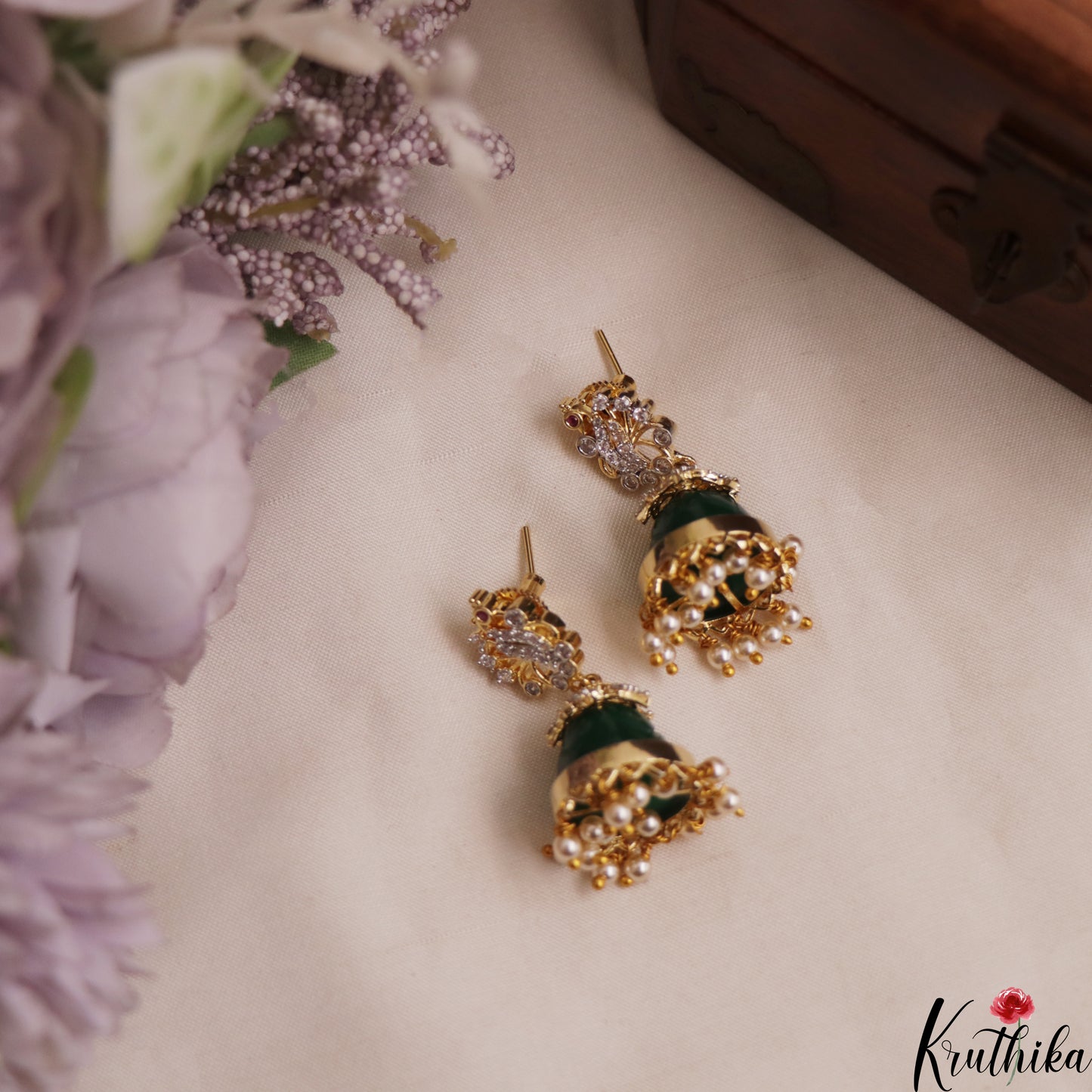 Elegant CZ Peacock Motifs Earrings With Interchangeable Jhumka Stones E1141
