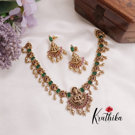 Classic Lakshmi Kemp Necklace With Golden Bead Drops NC2615