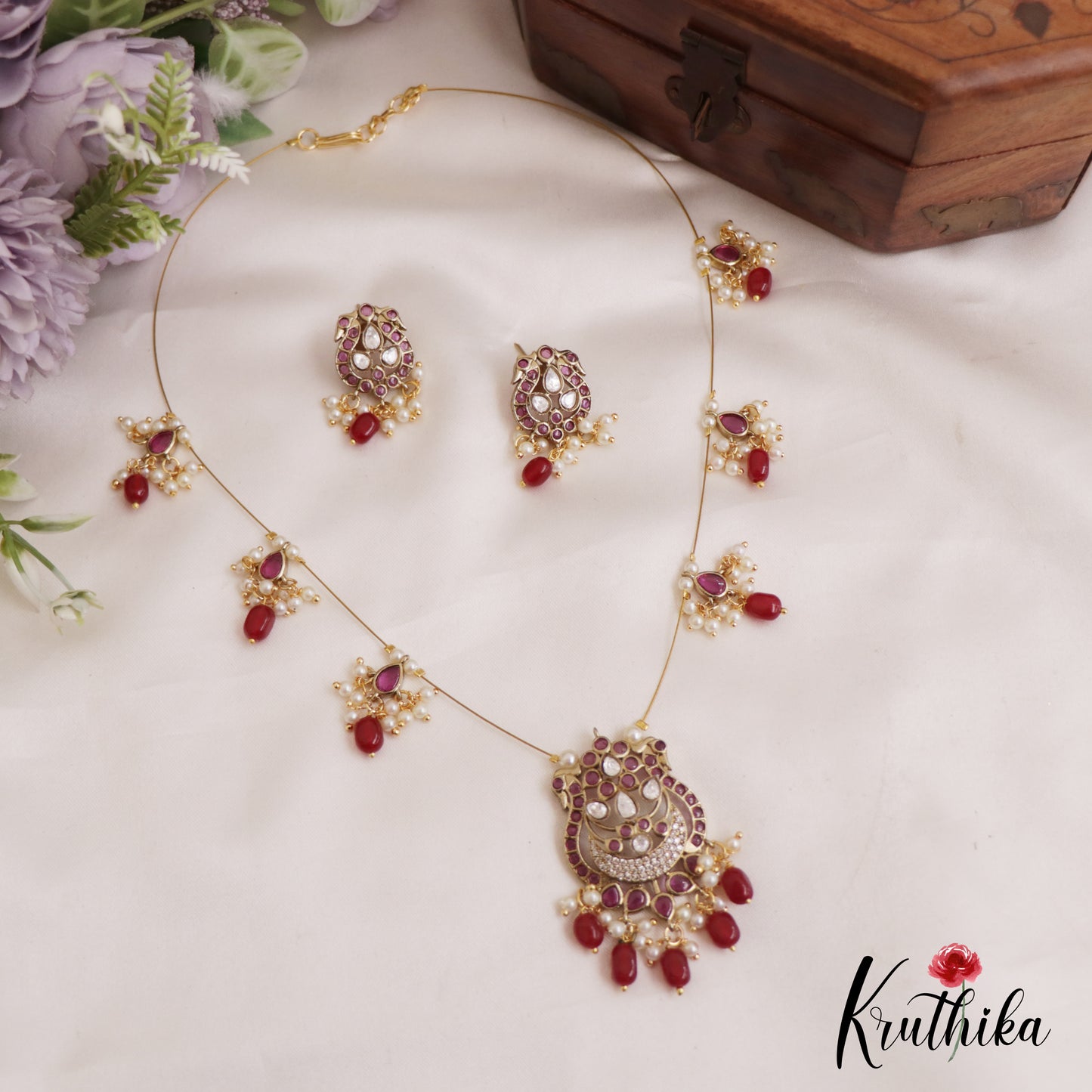 Trendy Kemp Peacock Motifs Invisible Chain With Beads Drops NC2701 (Available In 3 Colors)