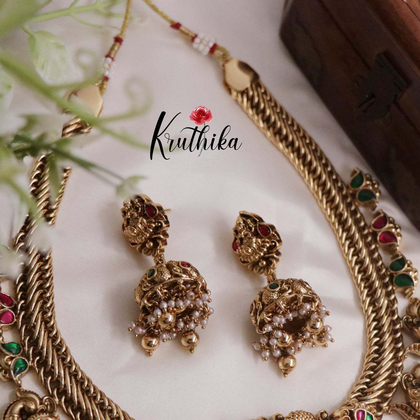 Royal Antique Jadau Lakshmi Pendant and Peacock Necklace NC2231 (Available in 3 Colours)
