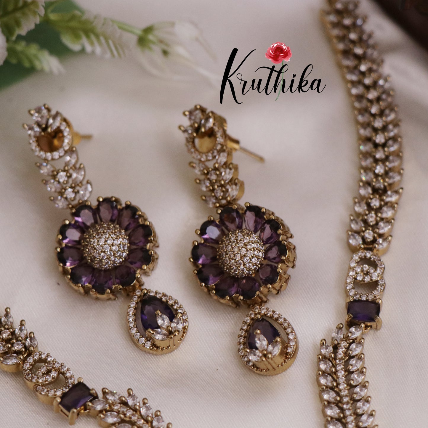 Beautiful AD Victorian Necklace with Floral Pendant Drop NC2333 (Available in 5 Colours)