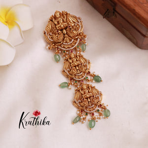Premium Temple Jada Billa with Green Bead Drops J120