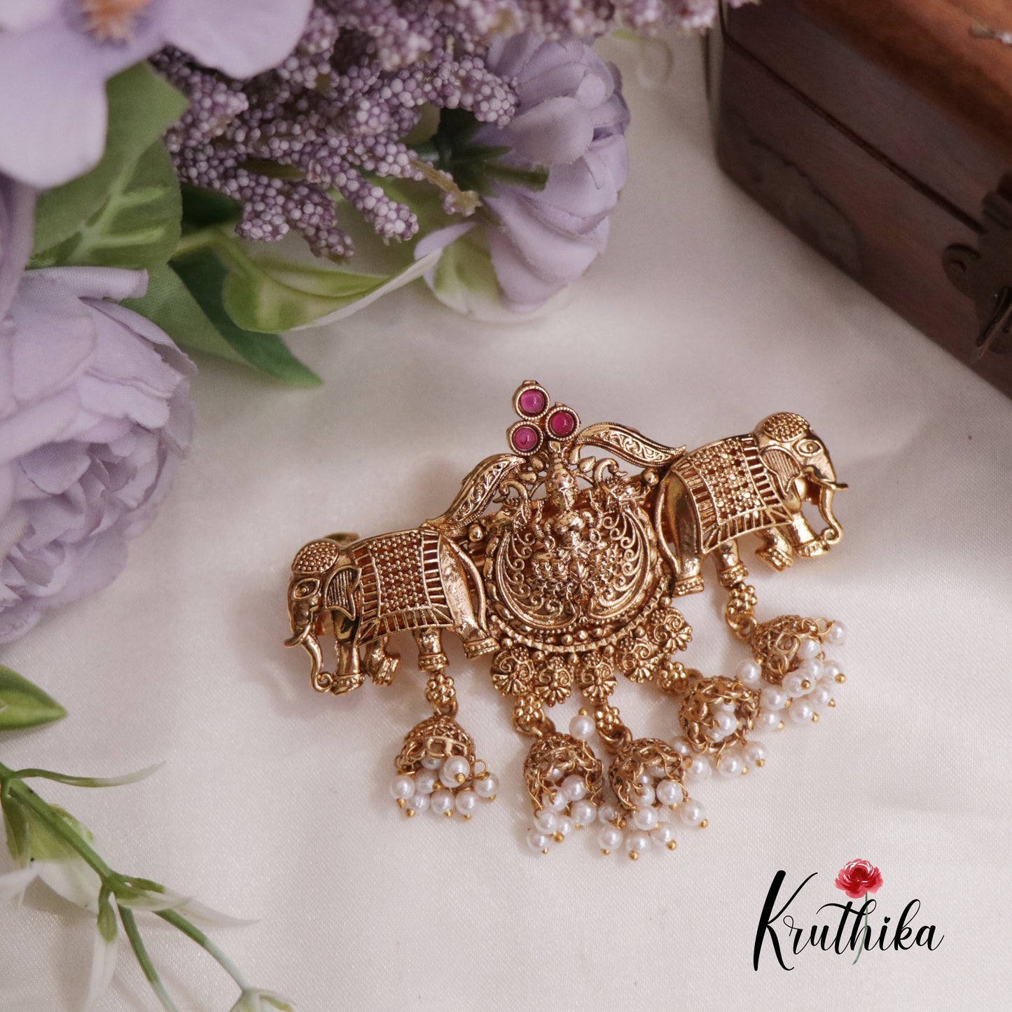 Beautiful Temple Lakshmi Hair Clip with Jhumkas Drops J241