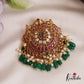 Classic Peacock Teardrop Motifs Jadau Pendant With Green Bead Drops PS280