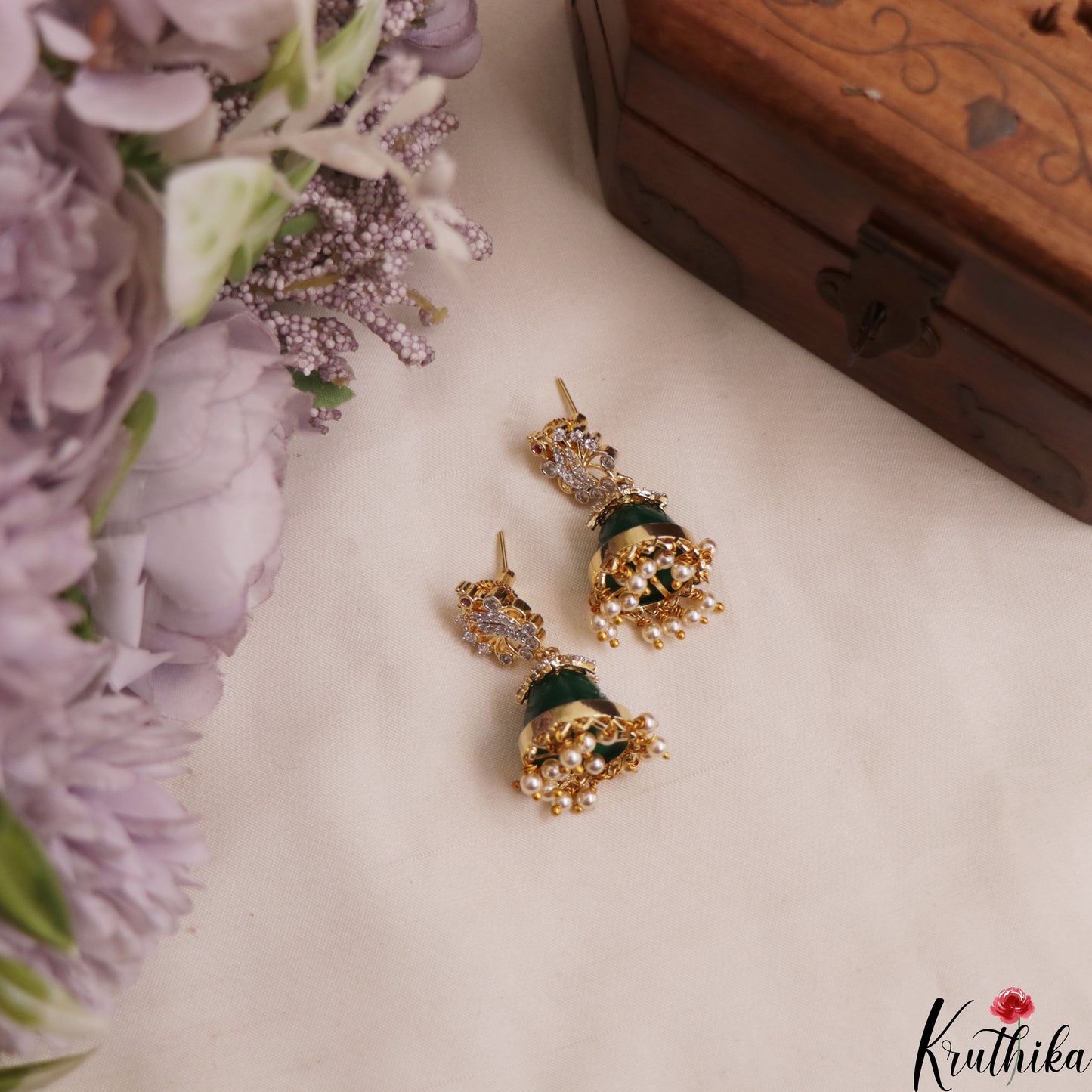 Elegant CZ Peacock Motifs Earrings With Interchangeable Jhumka Stones E1141