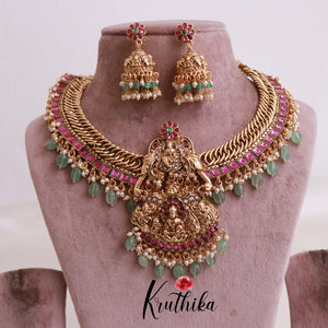 Pre order only-Royal Jadau Temple Jalebi style necklace with mint beads NC1887-Pre order Booking 25 days