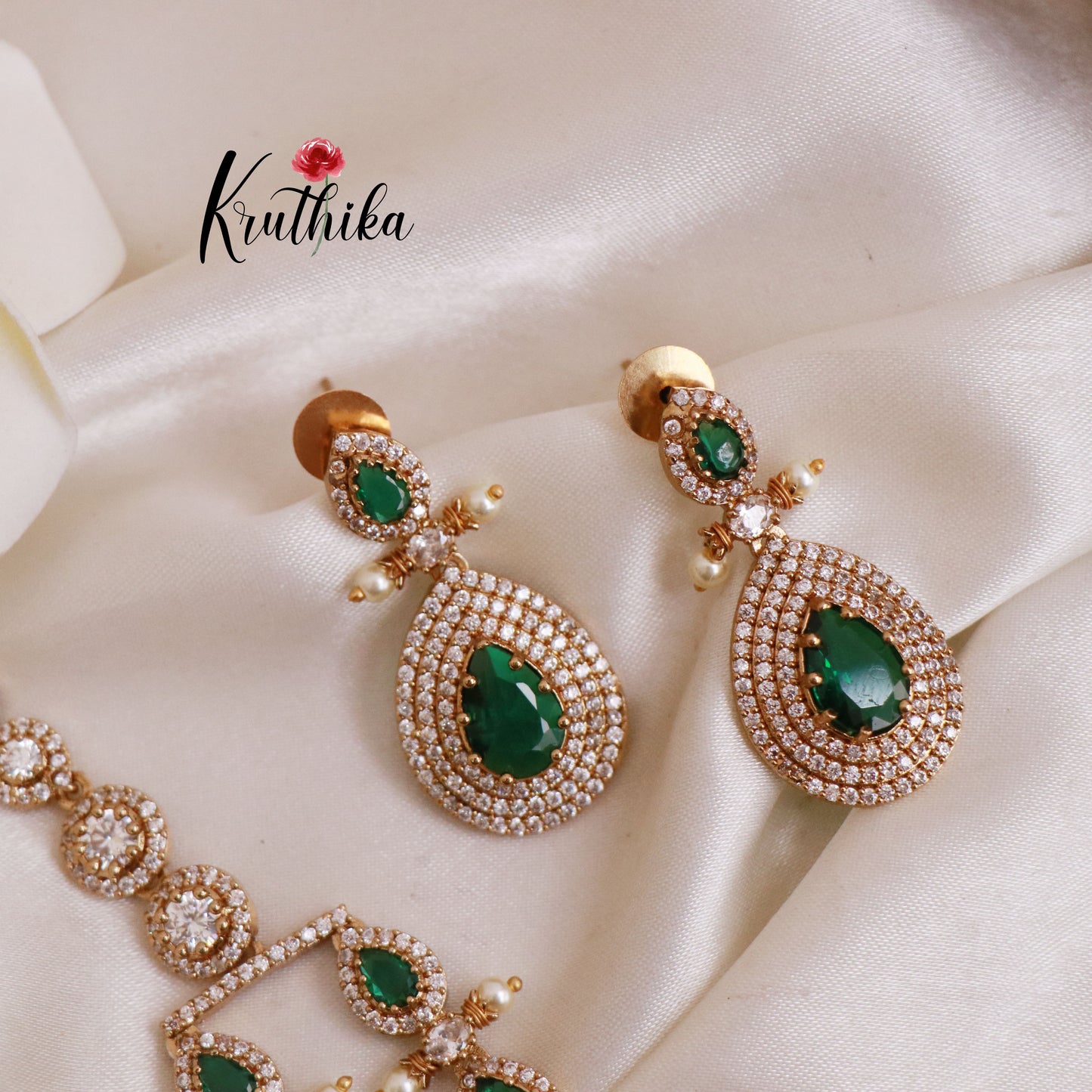Beautiful Two Layer AD/Victorian Necklace-Green NC1247 (Available in Two Designs)