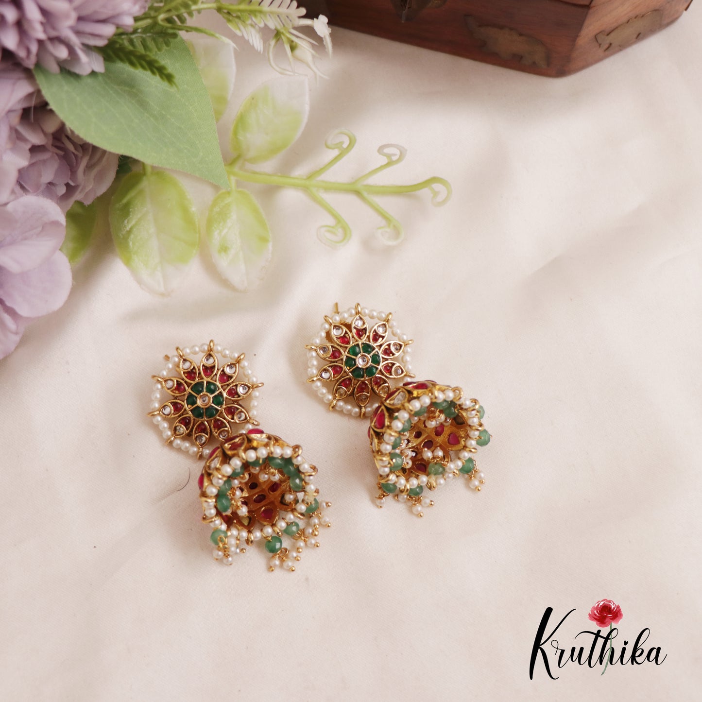 Beautiful Floral Kemp Choker With Bead And Pearl Drops NC2563