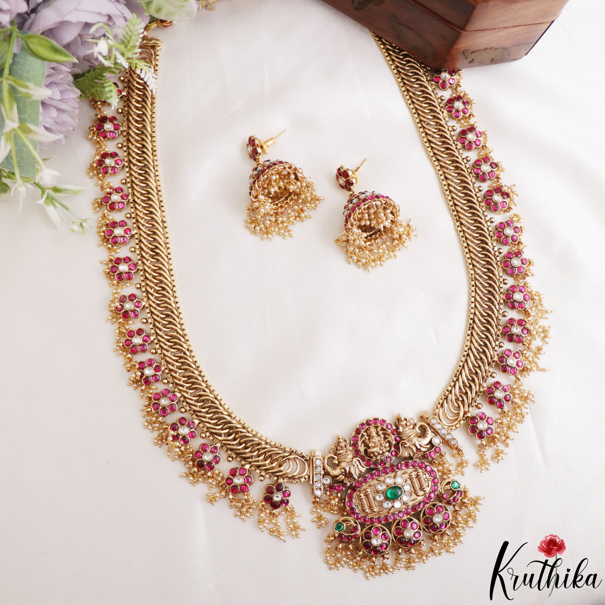 Grand Two-in-one Reversible Antique Nagas Lakshmi Motifs Jadau Haaram With Detachable Pendant LH2221