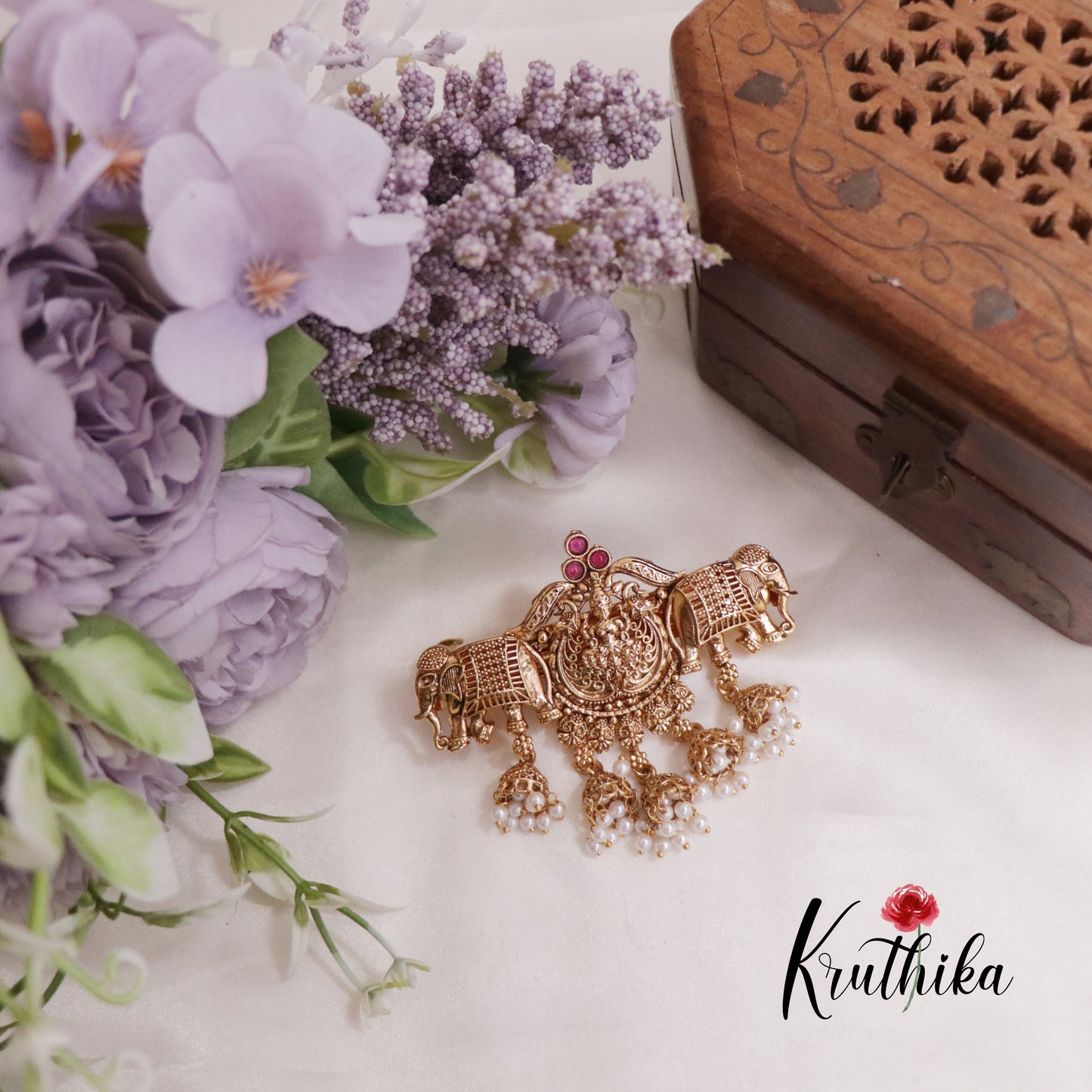 Beautiful Temple Lakshmi Hair Clip with Jhumkas Drops J241