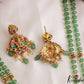 Elegant Antique Lakshmi Motifs Double Layered Green Beads Haaram LH2155