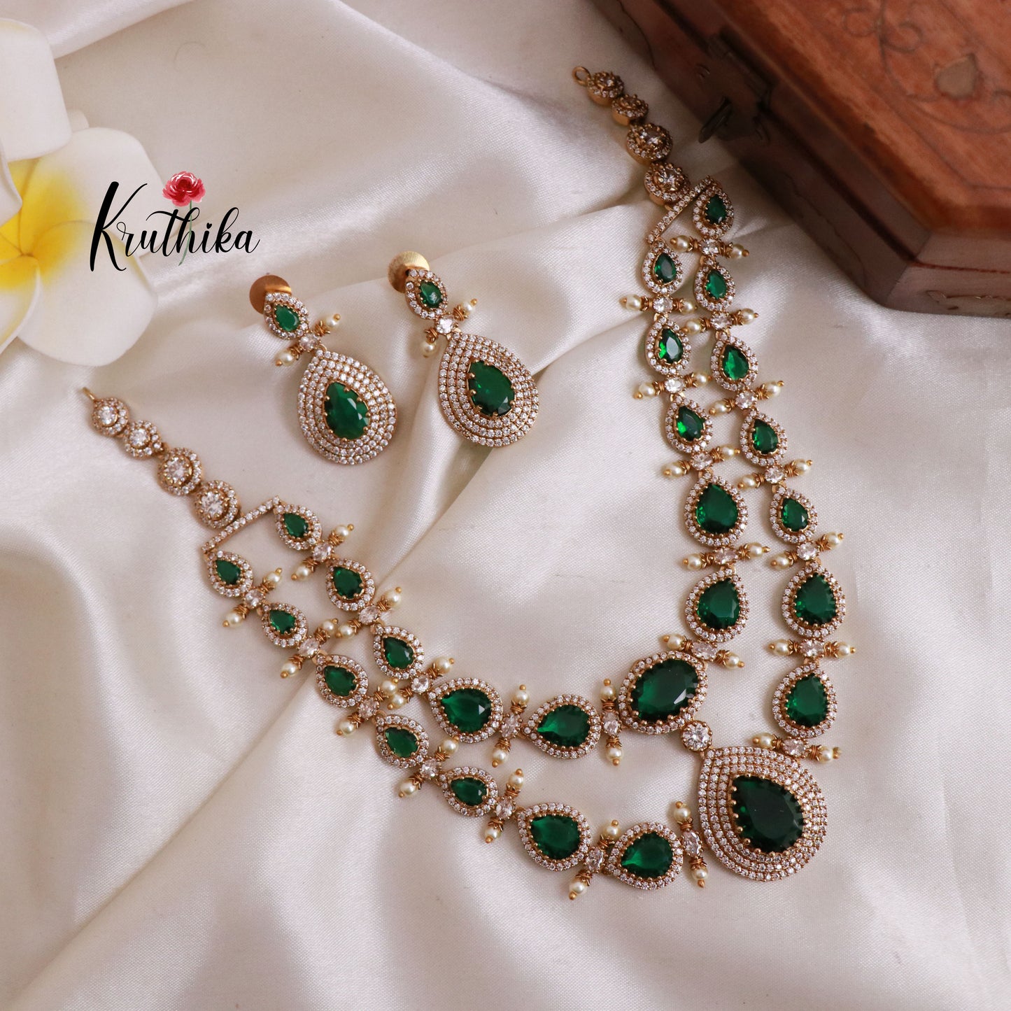 Beautiful Two Layer AD/Victorian Necklace-Green NC1247 (Available in Two Designs)