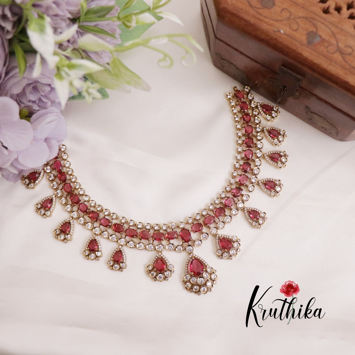 Gorgeous AD Victorian Necklace with Teardrop Pendant Drop NC2279 (Available in 4 Colors)