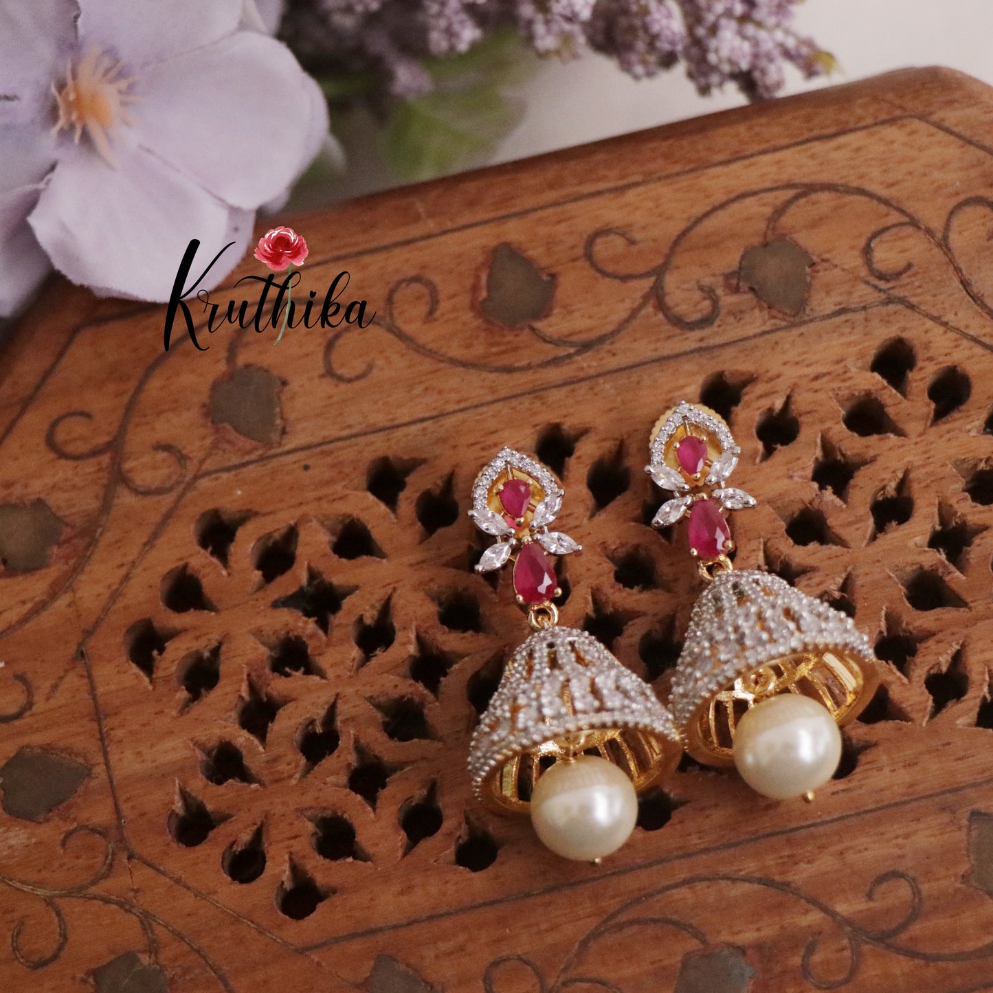 Elegant CZ Jhumka Pearl Drops E653 (Available in 3 Colors)