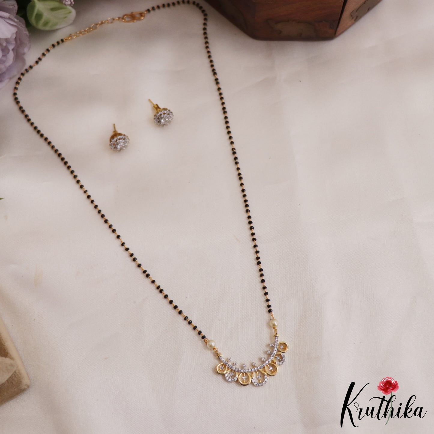 Elegant AD Stone Mangalsutra with Earrings Set NC2639